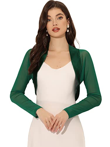 Allegra K Damen-Bolero, Satin, vorne offen, Netzstoff, Abend-Bolero, formeller Bolero, dunkelgrün, XS