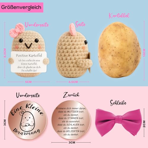 Tixlux Schultüte Füllung Pocket Hug Positive Kartoffel Figur, Strickwolle Kartoffel Figur mit Glücksbringer (Roségold), Geschenke zur Einschulung, Einschulung Geschenk, Mutmacher Geschenk