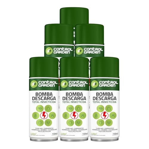 CONTROL GARDEN Pack 6 Insecticida Descarga Total 150 ML Interior y Exterior | Repelente Anti Insectos: Chinches, Ácaros, Hormigas, Arañas... | Fungicida Larvicida Ovicida Bomba de Humo Espacios 120 m2
