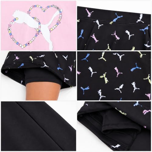 Image of PUMA Girls Athletic Skort Set - 2 Piece Workout Set Active Skirt with Shorts & Short Sleeve T-Shirt Girls Athletic Outfit