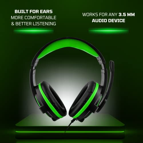 Nyko NX-2600 - Auriculares con cable para Xbox One, auriculares ligeros con micrófono ajustable, compatibles con Xbox 1, Xbox X|S, Switch, PS4 y PS5, accesorios para Xbox One (negro y verde) - imagen 2