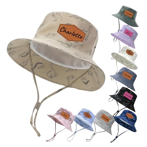 Personalized Dinosaur Baby Bucket Hat – Custom Name Toddler Sun Hat with Wide Brim, UPF 50+ Summer Hat for Boys & Girls