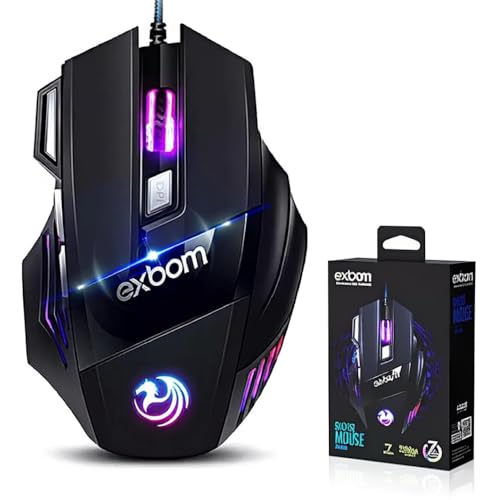 Mouse Gamer Anúbis 7 Botões 3200 DPI Ajustável LED RGB Alta Precisão e Velocidade Jogos Trabalho Estudos Cabo Reforçado Super Rápido Ergonômico Antideslizante Clique Duplo Premium - Preto