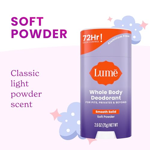 Lume Whole Body Deodorant - Smooth Solid Stick & Flushable Deodorant Wipes - Doctor Developed - Aluminum Free, Baking Soda Free, Skin Loving - 2.6 Ounce (Soft Powder) 15 Count Wipes (Cool Cucumber) - Thumbnail 5