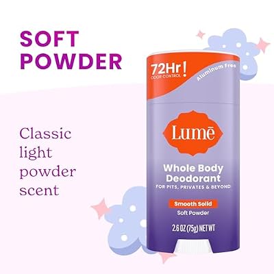 Lume Whole Body Deodorant - Smooth Solid Stick & Flushable Deodorant Wipes - Doctor Developed - Aluminum Free, Baking Soda Free, Skin Loving - 2.6 Ounce (Soft Powder) 15 Count Wipes (Cool Cucumber)