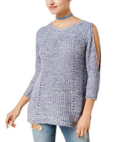 American Rag Juniors' Cold-Shoulder Open-Back Sweater Denim Combo S