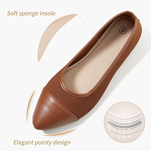 Povoger Women's Pointed Toe Flats Womens Dressy Ballet Flats Foldable Low Heel Dress Shoes Comfortable (Brown,Us5) #TOP1
