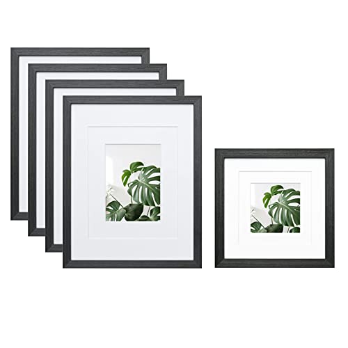 Egofine 11X14 Set Of 4 And 8X8 Picture Frames Made Of Solid Wood With Plexiglass, Rustic Black #TOP12