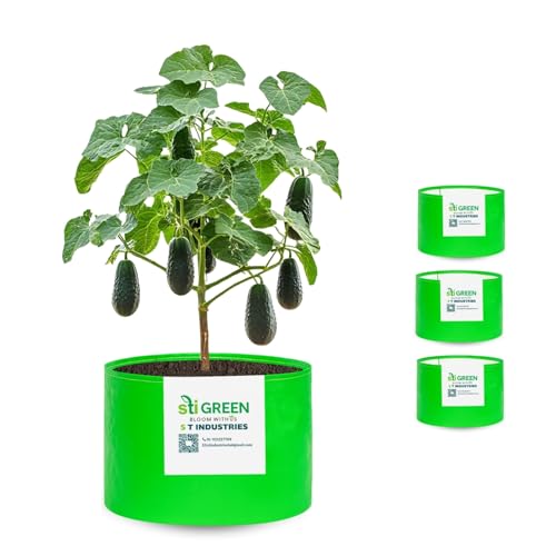 Image of HDPE Grow Bags for Plants 15X12 Inch (Pack of 4) | 260 GSM Heavy Duty UV-Protected Round Green Colour Plant Bags for Terrace and Vegetable Gardening | Strong & Reusable|