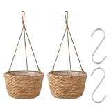 2 Stück Seagrass Blumentopf hängend, handgewebter Boho Pflanzenkorb 20cm