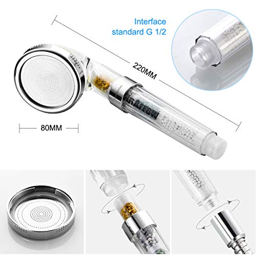 WinArrow KDF55 Shower Head Filter, Vitamin C Ionic Handheld Filter Chlorine Heavy Metal and Soften Water with 80mm 304 Stainless Microporous Panel 200% High Pressure and 40% Water Saving