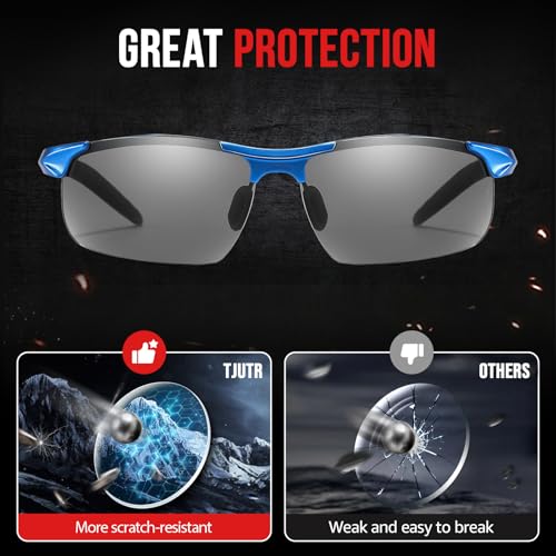 Image of TJUTR Mens Photochromic Sunglasses Day & Night Driving Z87 Sun Glasses Polarized UV400 Protection Safety Glasses
