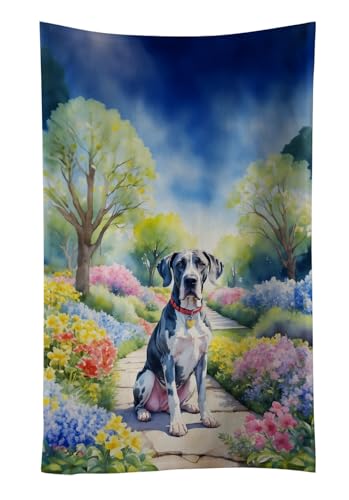 Caroline's Treasures Great Dane Spring Path Kitchen Towel Dish Cloths Guest Hand Towel Decorative Bathroom Towel for Face,Tea, Dishcloth, Kitchen and Bath