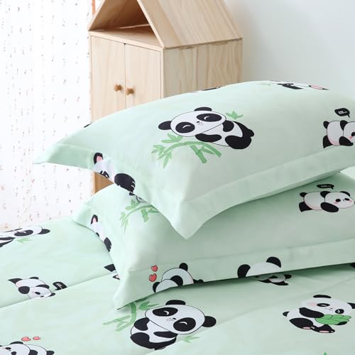 Image of Yibeizi Kids Cute Panda Comforter Full Size Sage Green Bedding Set