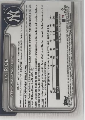 2024 Bowman Chrome Ben Rice Mega Box Mojo Refractor MLB Baseball Trading RC Rookie Card #BCP186