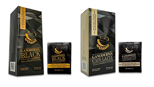 eGano Lot de 6 boîtes de café Ganoderma de qualité supérieure (3 boîtes de café noir Ganoderma + 3 boîtes Ganoderma Cafe Latte) - Café de qualité supérieure avec extrait de Ganoderma Lucidum Cover