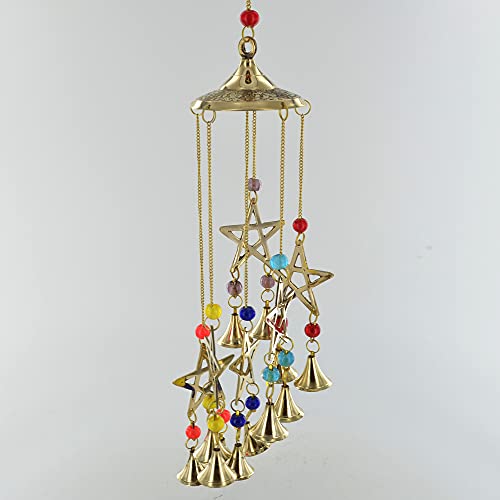 Image of Pentagram Brass Windchime Witch Home Decor Garden Hanging Bells Ornament Suncatcher Magic Wiccan Celtic Alternative Outdoor H46cm