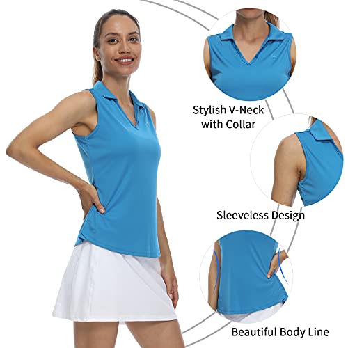 Lastfor1 Women's Sleeveless Polo Golf Shirts Quick Dry 50+ Uv Protection V-Neck With Collar Lightweight Tennis Tank Tops Royal Blue Xl #TOP1