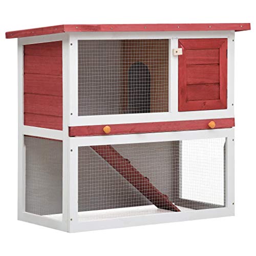 HOMIUSE Kaninchenstall 1 Tür Rot Holz Hasenstall Meerschweinchen Haus Hasen ZubehöR Meerschweinchen KäFig Hasenstall DraußEn Winterfest HasenkäFig Kaninchenhaus HamsterkäFig Holz 90x45x80 cm