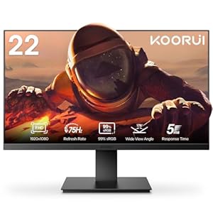 KOORUI 22 Zoll Business Computer Monitor, Desktop Gaming Monitor, FHD 1080p, 75hz, Eye Comfort, sRGB 99% Farbumfangs, (Ultradünne Blende, HDMI, VGA, Neigbar, VESA 75×75), PC Bildschirm
