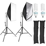 Softbox Kit, Kit d’Eclairage Photographie, Kit Studio Photo, Softbox LED, 2 Softbox 50x70cm, 2M Trépied Réglable, 2 LED Ampoule
