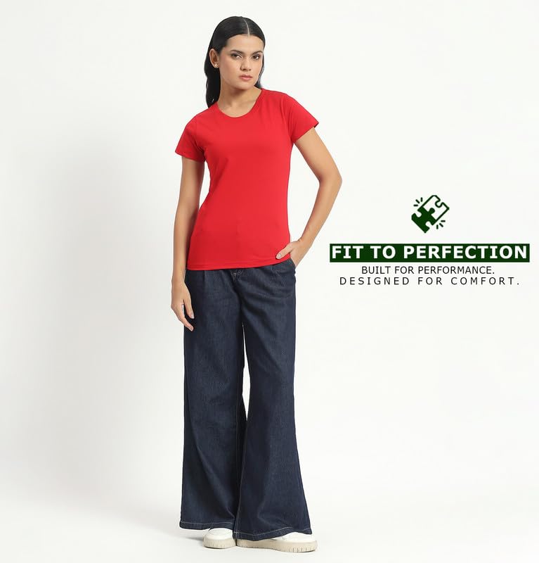 Image of Sleepynuts Women's Plain Round Neck Regular Fit Half Sleeve Cotton T Shirt