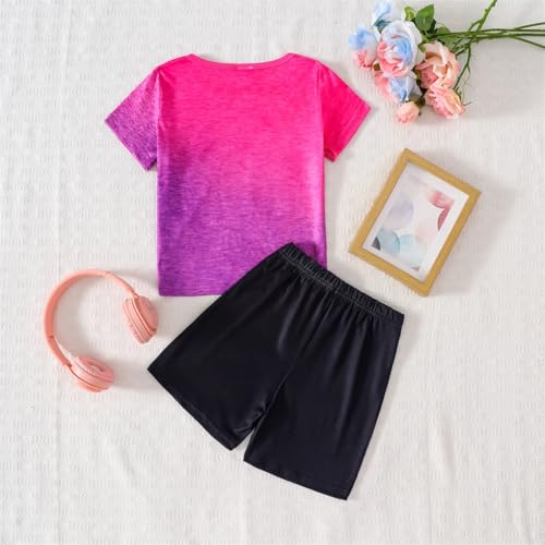 Image of Kids Girl Clothes Tie Dye Heart Print Short Sleeve Top and Shorts Toddler Girl Summer Outfits Short Set