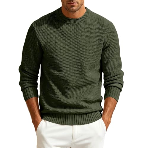 Image of Men's Crew Neck Jumper Knitted Pullover Mens Lightweight Sweater Classic Jumpers Long Sleeve (S)