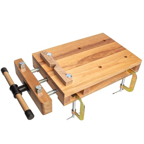 Dyncan Woodworking Bench Vise Hard Wood Vise for Workbench with 4 Limit Blocks & 2 G-Type Fixing Clips, Portable Bench Vises Kit w/Quick-Release Handle, Whittling Vise Woodworking Tools Work Benches