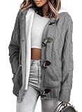 Sidefeel Women's Button Up Cardigan Hooded Sweater Coat Winter Outwear with Pockets Medium Grey