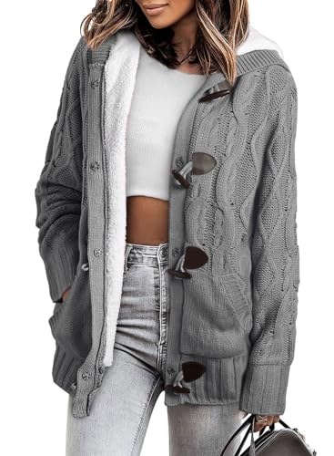 Sidefeel Women's Cardigan Sweaters Hooded Cardigans Fleece Lined Jackets Winter Sweater Coat