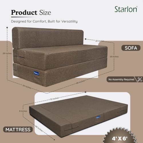 Image of Starlon 2 Seater Sofa Cum Bed Foldable 3-in-1 Sofa Bed with 1 Year Warranty, Washable Jute Fabric Cover |Coffee Brown 4x6 Ft