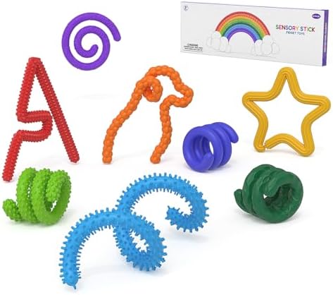 Sensory Fidget Toys for Kids,8PCS Flexible Sensory Fidget Sticks with Autism & ADHD-Teacher Must Have for Classroom Calm Down Corner, Christmas Stocking Stuffers Gifts for Boys Girls (Rainbow-8Pcs)