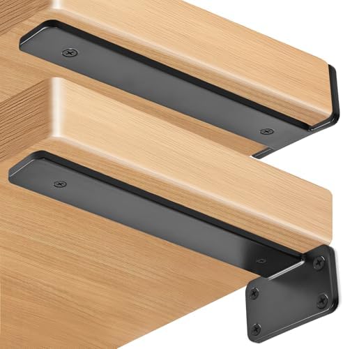 12 Pack - 10 inch Black Hidden L Shelf Bracket (1/5 Inch Thicked) Iron Floating Shelf Brackets Rustic Industrial Metal Brackets for Shelf Support - 2