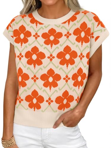 Cicy Bell Women’s Sweater Vest Summer Floral Cap Sleeve Sweaters