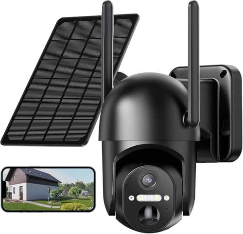 Tefrio Solar Security Cameras Wireless Outdoor with 360&deg; Panoramic Viewing, 2K Live Video, Color...