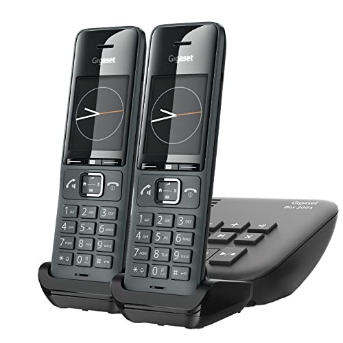 Gigaset Comfort 520HX Duo & Box 200A - 2 DECT-Mobilteile mit Ladeschale - Elegantes Schnurloses Telefon top Audioqualität mit Freisprechfunktion - DECT-Basis unterstützt 6 Mobilteile, schwarz