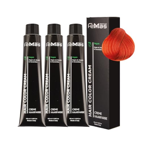 FemMas Haarfarbe Pure & Mix 3x Kupfer I Creme Haarfarbe mit Arganöl, Keratin & Ceramiden I Als dauerhafte Haarfärbung oder Tönung für strahlende, haltbare Farbergebnisse I 100 ml
