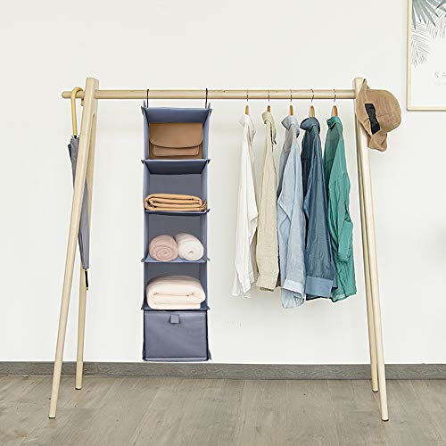 Liesun Wandregal, Hängeregal mit 5 Fächern und 1 Schubladen, Hängeregal, Kleiderschrank, Hängeorganizer, Mehrzweck-Stoff, Grau