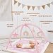 Mallify Spielbogen Baby Mädchen, Krabbeldecke mit Bogen und 6 abnehmbaren Spielzeugen und 12 Meilensteinkarten, Spieldecke baby ab Geburt, Baby Gym 0-6 Monate, Rosa