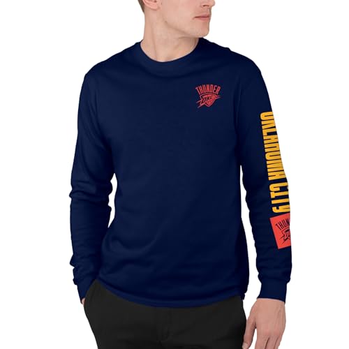 Junk Food NBA - Oklahoma City Thunder Vertical Logo Adult LS T-Shirt Navy