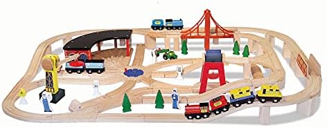 Melissa & Doug Deluxe Wooden Railway Train Set (130+ pcs)