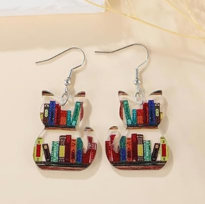 Cat Dog Book Dinosaur Animal Cartoon Acrylic Hypoallergenic Lightweight Cute Water Drop Earrings Book Lover Gifts Cat Lover Gifts Bookish Reader Gifts Teacher Earrings Teacher Gifts-A2