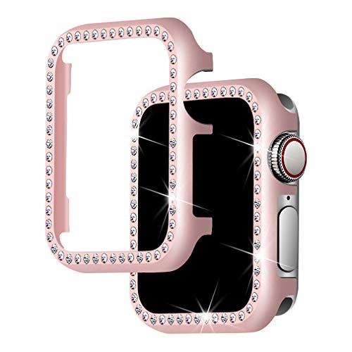 Falandi for Apple Watch Case 44mm, Series 6 Series SE / 5 / 4 iWatch Face Case with Bling Crystal Diamonds Plate iWatch Case Cover Protective Frame for Apple Watch (Rose Gold-Diamond, 44mm)