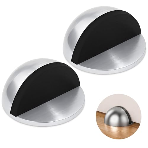 Self Adhesive Door Stoppers, Stainless Steel No Drill Rubber Floor Door Stop, Half Dome Adhesive Wall Protector for Bedroom Living Room Bathroom Office (2, Bright)