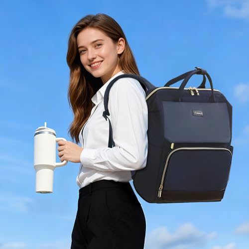 Image of LOVEVOOK Laptop Backpack for Women with Giant Tumbler Holder Pocket, 15.6 inch Travel Work Bag Purse for Nurse Teacher, Waterproof Casual Daypack Bookbag for College Business