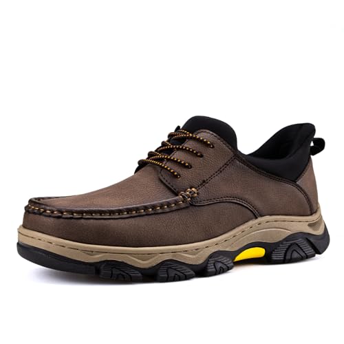 Image of UPIShi Men's Slip On Hands Free Leather Loafers Casual Walking Business Outdoor Lightweight Cushioned Shoes Dark Brown 8