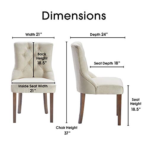 Finch Elmhurst Modern Button-Tufted Dining Chair, Elegant High Back Upholstered Fabric Accent, Set Of Two, Cream #TOP2