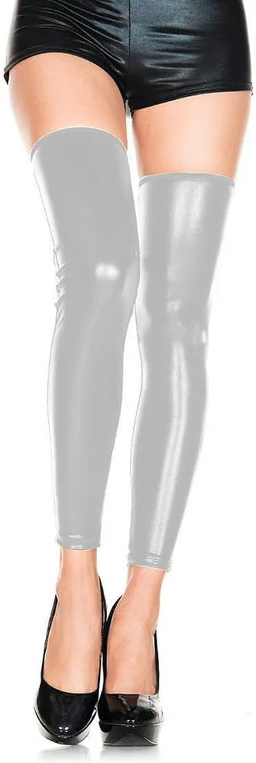 Women's Footless Thigh High Long Leather Stockings Fetish Metallic Stocking Plus Size Gothic Skinny