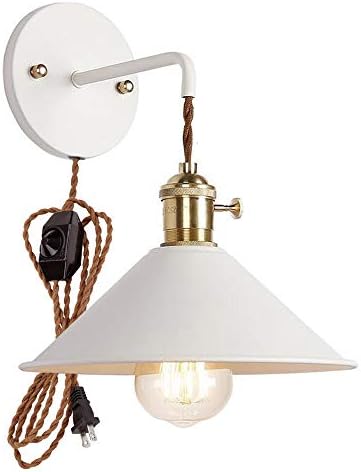 Plug-In Dimmable Wall Sconce Lamps Lighting Fixture withIn-line Cord Dimmer Switch,White Macaron Wall lamp E26 Edison Copper lamp Holder with Matte Paint Body Bedside lamp Bathroom Vanity Lights